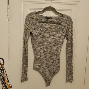 Rib Knit Express Gray Long Sleeve Bodysuit
